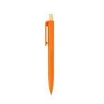 Bolígrafo de plástico reciclado con pulsador de bambú tinta azul color naranja