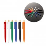 Bolígrafo de plástico reciclado con pulsador de bambú tinta azul varios colores