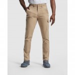 Pantalón laboral largo de hombre de algodón y elastano 300 g/m2 Roly Fonta color camel primera vista de uso