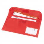 Porta documentos con ventana color rojo con logo