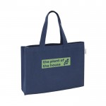 Bolsa que contiene algodón reciclado con asas largas 280 g/m2 color azul imagen con logo