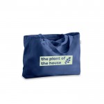 Bolsa que contiene algodón reciclado con asas largas 280 g/m2 color azul imagen con logo