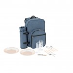 Mochila nevera para pícnic de poliéster reciclado con utensilios color azul segunda vista