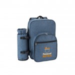 Mochila nevera para pícnic de poliéster reciclado con utensilios color azul imagen con logo