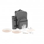 Mochila nevera para pícnic de poliéster reciclado con utensilios color gris oscuro segunda vista