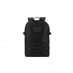 Mochila militar de poliéster reciclado con cintas e insignia color negro primera vista