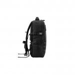 Mochila militar de poliéster reciclado con cintas e insignia color negro tercera vista
