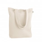 Bolsa de algodón reciclado y poliéster con asas largas 280 g/m2 color natural tercera vista