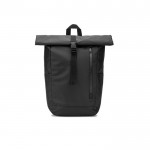 Mochila roll top de viaje en poliéster reciclado impermeable 14” color negro primera vista