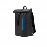 Mochila roll top de viaje en poliéster reciclado impermeable 14” color azul real decima vista