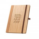 Libreta de bambú y corcho con tapa dura y porta bolígrafos A5 color natural imagen con logo