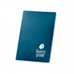 Libreta de papel piedra resistente al agua A5 con hojas lisas color azul imagen con logo