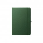 Libreta de 100% RPET y esquinas redondeadas A5 hojas a rayas color verde oscuro primera vista