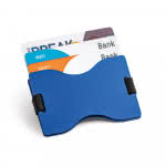 Tarjeteros corporativos de aluminio color azul real con impresión