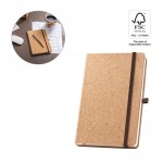 Libreta con tapas de corcho con cinta y portalápices A5 hojas lisas varios colores