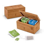 Caja de bambú con infusiones pequeña color marfil vista productos