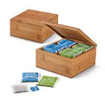 Caja de bambú con infusiones color marfil vista productos