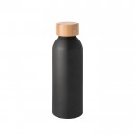 Botella de aluminio con tapa de bambú y acabado mate 550ml color negro