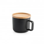 Taza de cerámica con tapa de bambú color negro