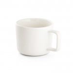 Taza de cerámica con tapa de bambú vista doble color blanca