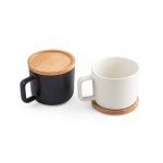 Taza de cerámica con tapa de bambú vista doble