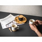 Taza de cerámica con tapa de bambú vista quinta