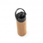 Botella térmica de bambú y acero color negro tercera vista