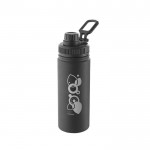 Botella de aluminio con asa de transporte y tapón de plástico 570ml color negro imagen con logo
