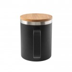 Taza de acero inoxidable reciclado térmica con tapa de bambú 420ml color negro segunda vista