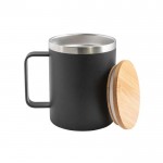 Taza de acero inoxidable reciclado térmica con tapa de bambú 420ml color negro tercera vista