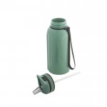 Botella deportiva de plástico con pajita incorporada y asa 1,2L color verde claro tercera vista