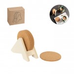 Soporte de madera contrachapada con 6 posavasos de corcho varios colores