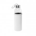 Botella de cristal con tapa de acero inoxidable y cinta 520ml color blanco