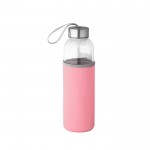 Botella de cristal con tapa de acero inoxidable y cinta 520ml color rosa claro