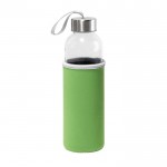 Botella de cristal con tapa de acero inoxidable y cinta 520ml color verde claro