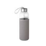 Botella de cristal con tapa de acero inoxidable y cinta 520ml color gris claro