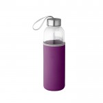 Botella de cristal con tapa de acero inoxidable y cinta 520ml color morado