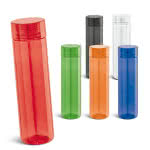 Colorida botella de tritán con tapón color transparente cuarta vista con logo