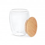 Vaso de cristal de doble pared con tapa color madera clara tercera vista