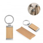 Llavero de bambú con forma rectangular y carcasa de metal varios colores