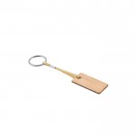 Llavero rectangular de bambú con cordón y anilla de metal color natural