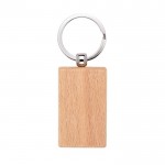Llavero rectangular de madera de haya con anilla de metal color natural primera vista