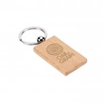 Llavero rectangular de madera de haya con anilla de metal color natural imagen con logo