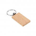 Llavero rectangular de madera de haya con anilla de metal color natural