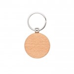 Llavero redondo de madera de haya natural con anilla de metal color natural primera vista