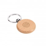 Llavero redondo de madera de haya natural con anilla de metal color natural imagen con logo