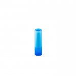Bálsamo labial vegano con aroma de vainilla y envase transparente color azul