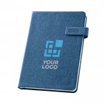 Agendas para empresas color azul vista con logo