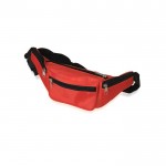 Riñonera de poliéster con 4 bolsillos y cinta ajustable color rojo vista con logo