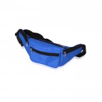 Riñonera de poliéster con 4 bolsillos y cinta ajustable color azul vista con logo